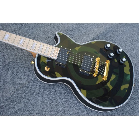 Camouflage Electric Guitar Maple Fingerboard China EMG Pickups Gold Hardware Block MOP Inlay Matte Black On the back body