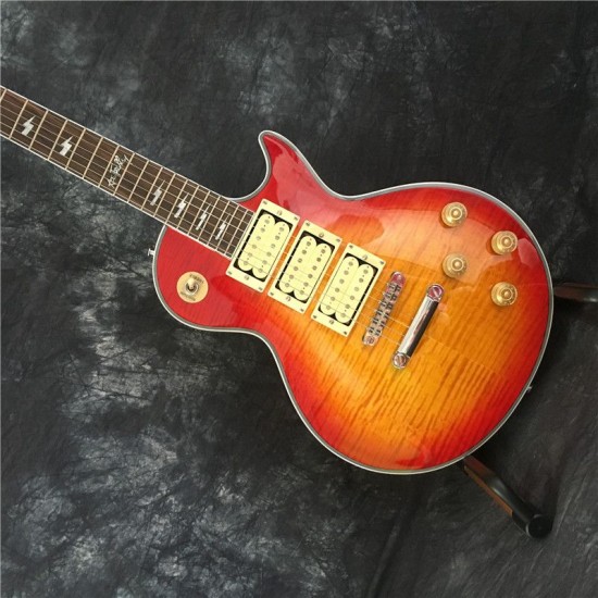 Rhxflame Custom Shop Ace Frehley Cherry Sunburst Flame Maple Top Electric Guitar Lighning Bolt Inlay 3 Pickups Mirror Back Cover