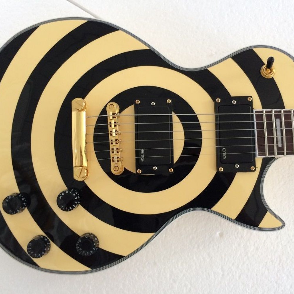 Zakk Wylde bullseye Black Cream Electric Guitar China EMG Active Pickups 9V Battery Box Upgraded Black Ring Switch Gold Hardware