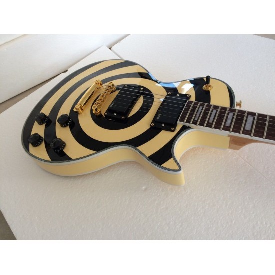 Zakk Wylde bullseye Black Cream Electric Guitar China EMG Active Pickups 9V Battery Box Upgraded Black Ring Switch Gold Hardware