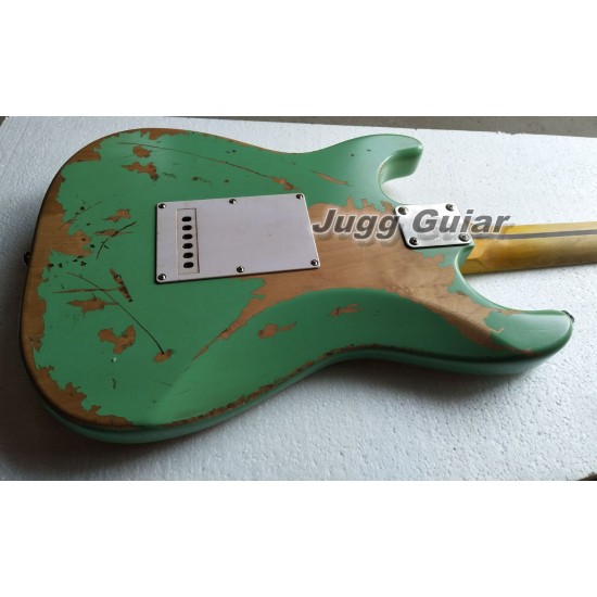 Masterbuilt Heavy Relic Nitrocellulose Lacquer Green Electric Guitar Alder Body, 3 Saddle Bridge, Vintage Tuners