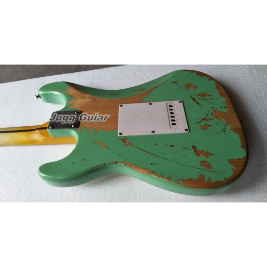 Masterbuilt Heavy Relic Nitrocellulose Lacquer Green Electric Guitar Alder Body, 3 Saddle Bridge, Vintage Tuners