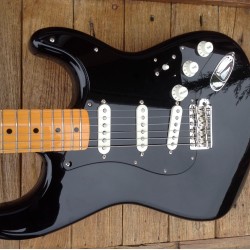 Custom David Gilmour Black Strat Ocaster Electric Guitar Black-Black-Black 3 Ply Pickguard, Yellow Neck, Vintage Tuners, Tremolo Bridge & Whammy Bar