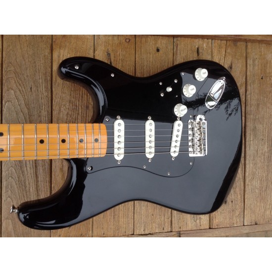 Custom David Gilmour Black Strat Ocaster Electric Guitar Black-Black-Black 3 Ply Pickguard, Yellow Neck, Vintage Tuners, Tremolo Bridge & Whammy Bar