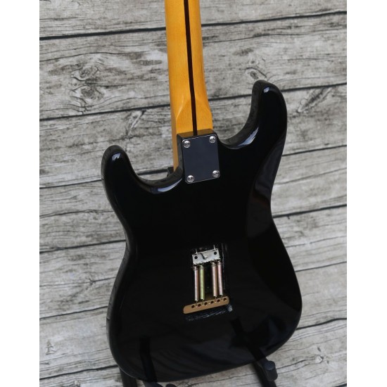 Custom David Gilmour Black Strat Ocaster Electric Guitar Black-Black-Black 3 Ply Pickguard, Yellow Neck, Vintage Tuners, Tremolo Bridge & Whammy Bar