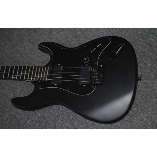 Custom Shop Jim Root Signature Matte Black Strat Electric Guitar Big Headstock, No Inlay Fingerboard, China EMG Pickups, Tremolo Bridge