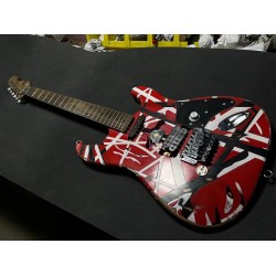 Edward Eddie Van Halen Heavy Relic Red Franken Strat Electric Guitar Black White Stripes Floyd Rose Tremolo Bridge Slanted Pickup Eye hook strap holders 1971 quarter