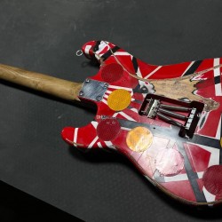 Edward Eddie Van Halen Heavy Relic Red Franken Strat Electric Guitar Black White Stripes Floyd Rose Tremolo Bridge Slanted Pickup Eye hook strap holders 1971 quarter