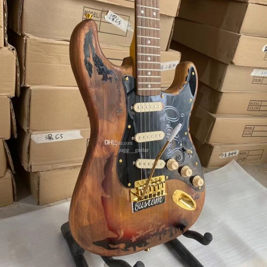 Rhxflame Stevie Ray Vaughan Tribute SRV #1 Heavy Relic Sunburst Strat Electric Guitar Alder Body Vintage Tuners Left Hand Tremolo Bridge Whammy Bar Gold Hardware