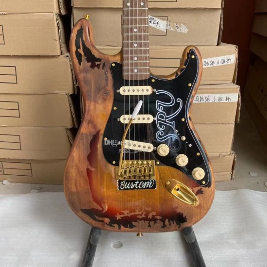 Rhxflame Stevie Ray Vaughan Tribute SRV #1 Heavy Relic Sunburst Strat Electric Guitar Alder Body Vintage Tuners Left Hand Tremolo Bridge Whammy Bar Gold Hardware