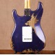 MasterBuilt Heavy Relic Metallic Blue Sparkle Strat Electric Guitar Vintage Tuners, Aged Chrome Hardware, Tremolo Bridge & Whammy Bar