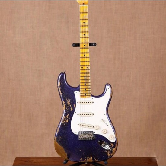 MasterBuilt Heavy Relic Metallic Blue Sparkle Strat Electric Guitar Vintage Tuners, Aged Chrome Hardware, Tremolo Bridge & Whammy Bar