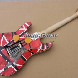 Heavy Relic White Stripe Red Strat Electric Guitar Eddie Edward Van Halen Franken Stein China Guitars, Black Alder Body, Maple Neck, Floyd Rose Tremolo, Smoke Scar