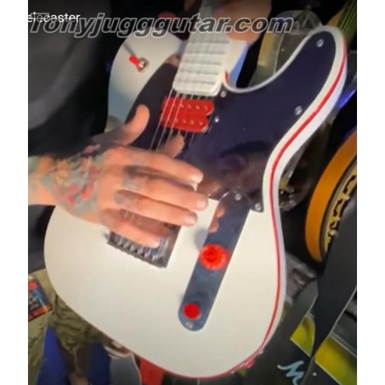 John-5 Summoning Ghosts White Tele Electric Guitar Red Body Binding Mirror Pickguard No Inlay