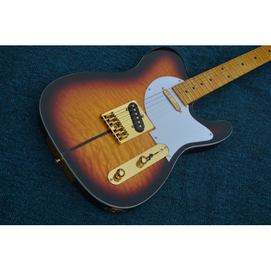 Custom Shop Merle Haggard Tuff Dog Tele TL Tobacco Sunburst Quilted Maple Top Electric Guitar Maple Neck & Fingerboard, Gold Hardware