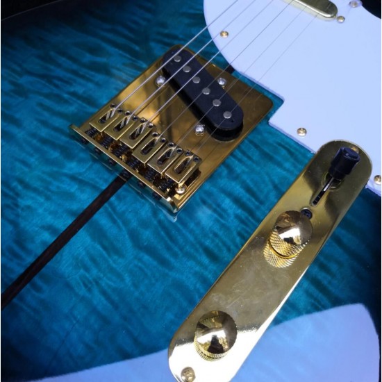 Custom Shop Merle Haggard Tuff Dog Tele Blue Burst Electric Guitar Quilted Maple Top, Gold Hardware, Black Dot Inlay