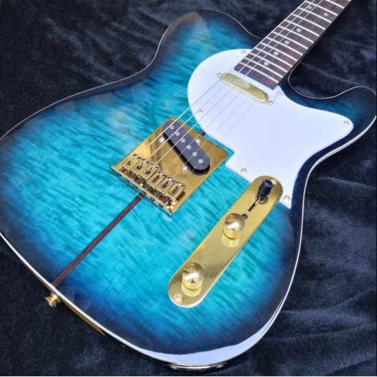 Custom Shop Merle Haggard Tuff Dog Tele Blue Burst Electric Guitar Quilted Maple Top, Gold Hardware, Black Dot Inlay