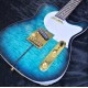 Custom Shop Merle Haggard Tuff Dog Tele Blue Burst Electric Guitar Quilted Maple Top, Gold Hardware, Black Dot Inlay