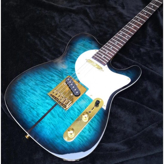 Custom Shop Merle Haggard Tuff Dog Tele Blue Burst Electric Guitar Quilted Maple Top, Gold Hardware, Black Dot Inlay