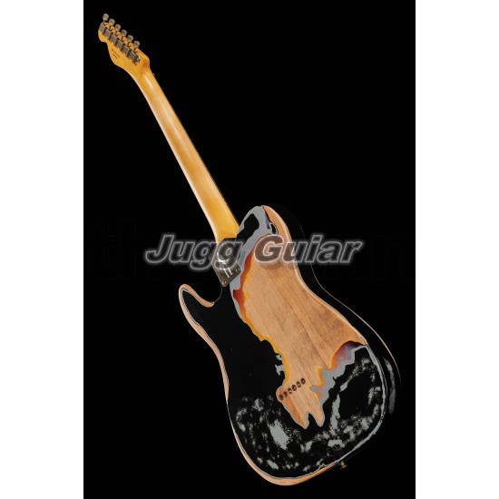 Masterbuilt Joe Strummer Signature Road Worn Black Over 3 Tone Sunburst Relic Tele Electric Guitar Alder Body, Maple Neck 3 Saddle Bridge, Black Pickguard