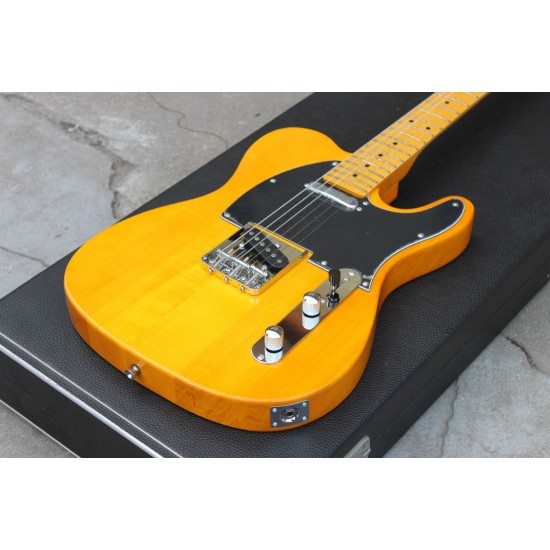 52 Deluxe Maple Natural Tele Butterscotch Blonde Electric Guitar Black Pickguard, Dot Inlay, Vintage Tuners, Custom Shop V logo