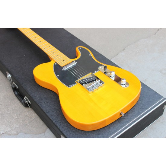 52 Deluxe Maple Natural Tele Butterscotch Blonde Electric Guitar Black Pickguard, Dot Inlay, Vintage Tuners, Custom Shop V logo