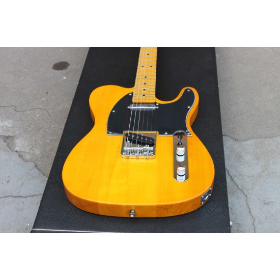 52 Deluxe Maple Natural Tele Butterscotch Blonde Electric Guitar Black Pickguard, Dot Inlay, Vintage Tuners, Custom Shop V logo