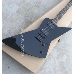 Rare Metallic James Hetfield Gloss Black Explorer Electric Guitar Active EMG Pickups & 9V Battery Box, Snake Inlay, Black Hardware