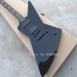 Rare Metallic James Hetfield Gloss Black Explorer Electric Guitar Active EMG Pickups & 9V Battery Box, Snake Inlay, Black Hardware