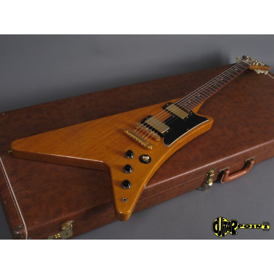 Rare Moderne Korina 1958 Reissue Heritage 1982 Natural Flying V Electric Guitar Boat paddle Gumby style headstock, Dot Inlay, Gold Hardware