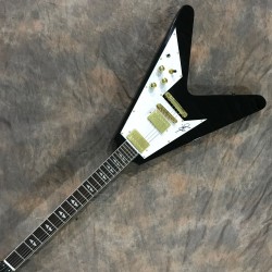 JimiHendrix Hall Fame Black Flying V Electric Guitar White Pickguard Limited Edition Split Diamond Arrow Inlay Vintage Kluson Tuners