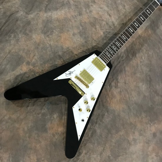 JimiHendrix Hall Fame Black Flying V Electric Guitar White Pickguard Limited Edition Split Diamond Arrow Inlay Vintage Kluson Tuners