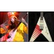 Jack Son Buckethead KFC Flying V White Electirc Guitar Red KFC Stripes, Floyd Rose Tremolo System, Red Fingeroard Binding, Red Kill Switch, Chrome Hardware