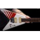 Jack Son Buckethead KFC Flying V White Electirc Guitar Red KFC Stripes, Floyd Rose Tremolo System, Red Fingeroard Binding, Red Kill Switch, Chrome Hardware