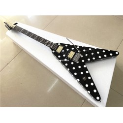 Custom Randy Rhoads Polka Dot Fly V Black & White Dot Electric Guitar Tremolo Bridge Chrome Hardware