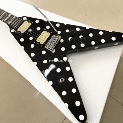 Custom Randy Rhoads Polka Dot Fly V Black & White Dot Electric Guitar Tremolo Bridge Chrome Hardware