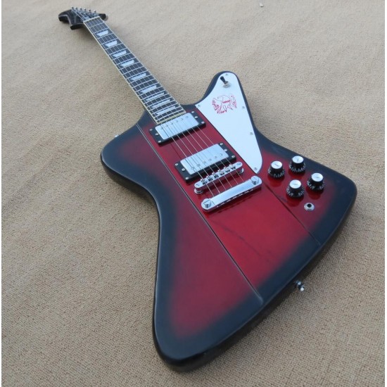 Vintage Non Reverse Fireb Red Burst Black Edge Electric Guitar Eagle Pickguard, Humbucker Pickups, Chrome Hardware