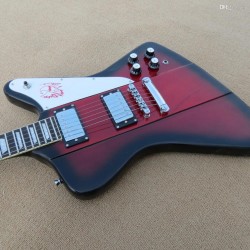 Vintage Non Reverse Fireb Red Burst Black Edge Electric Guitar Eagle Pickguard, Humbucker Pickups, Chrome Hardware