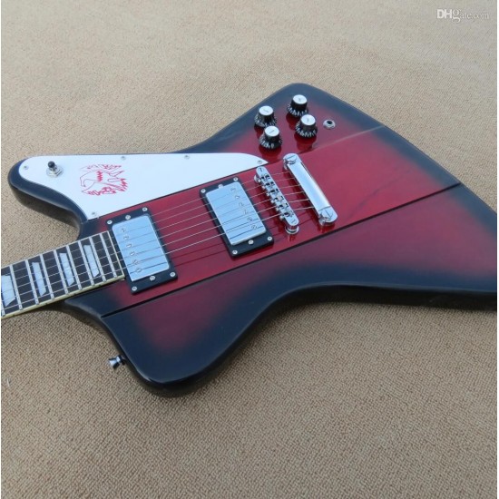 Vintage Non Reverse Fireb Red Burst Black Edge Electric Guitar Eagle Pickguard, Humbucker Pickups, Chrome Hardware