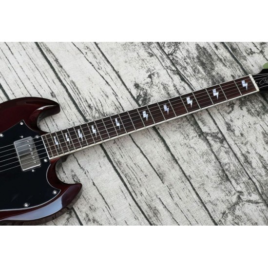 Thunderstruck AC DC Angus Young SG Wine Red Electric Guitar Mahogany Body, bolt inlays, Chrome Hardware