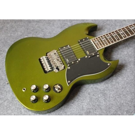 Custom Shop Tony Lommi SG Metallic Green Electric Guitar Floyd Rose Tremolo Bridge EMG Pickups Iron Cross Pearl Fingerboard Inlay