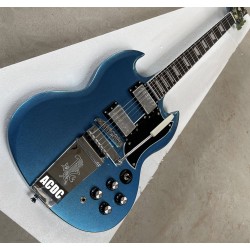 Custom Shop 1968 Metallic Blue Double Cutaway SG Electric Guitar Long Version Maestro Vibrola Tremolo Bridge & Whammy Bar, Tuilp Tuners, Chrome Hardware