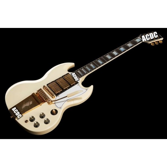 1963 SG Custom Classic White Electric Guitar Long Version Maestro Vibrola Tremolo Tailpiece & Harpe Logo, 3 Humbucker Pickup, Gold Hardware