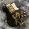 Custom Double Cutaway Gloss Black SG Electric Guitar 3 Humbuckers Pickups, Bigs Tremolo Bridge, Gold Hardware, Star Logo White Pickguard, Grover Tuners