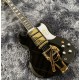 Custom Double Cutaway Gloss Black SG Electric Guitar 3 Humbuckers Pickups, Bigs Tremolo Bridge, Gold Hardware, Star Logo White Pickguard, Grover Tuners