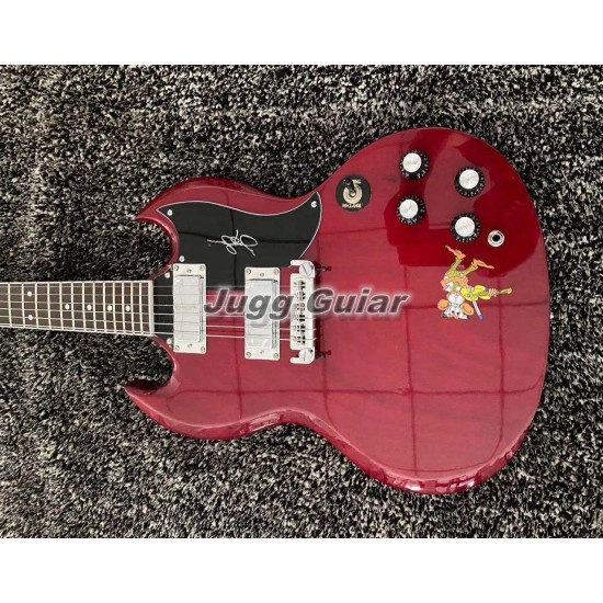 Custom Shop Black Sabbath Tony Iommi Signed Legendary Vintage Cheery Red Monkey Electric Guitar Black P 90 Pickups, Wrap Arround Bridge, Vintage Tuners