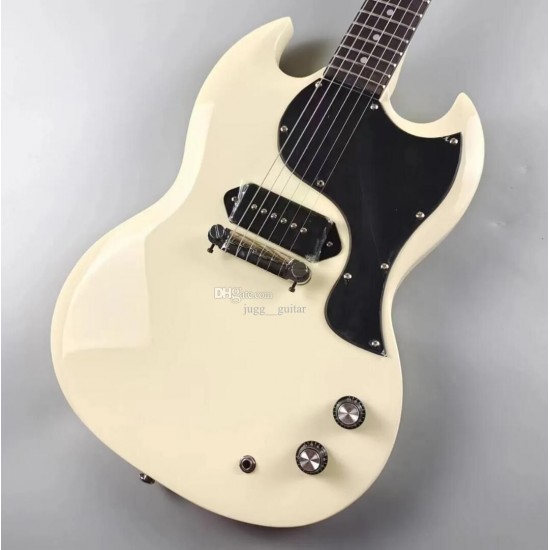 Custom Shop Junior 1965 Polaris White Cream Electric Guitar Wrap Arround Tailpiece Single Black P 90 Pickup Chrome hardware Black Pickguard White Tuners