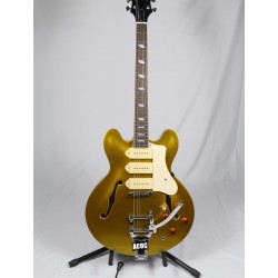 John Lennon Casino Gold Top Jazz Electric Guitar Semi Hollow Body, Double F Holes, Bigs Tremolo Tailpiece, White P90 Pickups