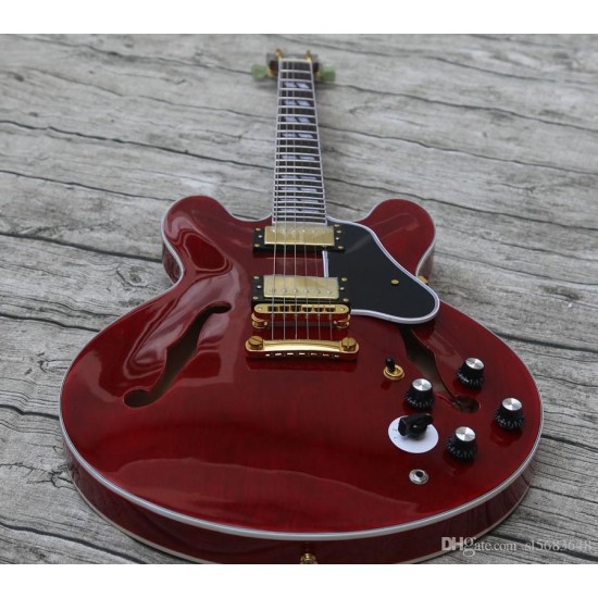 ES 345 Trans Red Semi Hollow Body Jazz Electric Guitar 5 Way Varitone Switch, Double F Holes, Black Pickguard, Pearl Split parallelogram Inlay, Tuilp Tuners, Gold Hardware