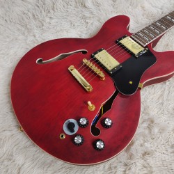 Custom 345 Trans Red Semi Hollow Body Jazz Electric Guitar 5 Way Varitone Switch, Double F Holes, Black Pickguard, Pearl Split parallelogram Inlay, Tuilp Tuners